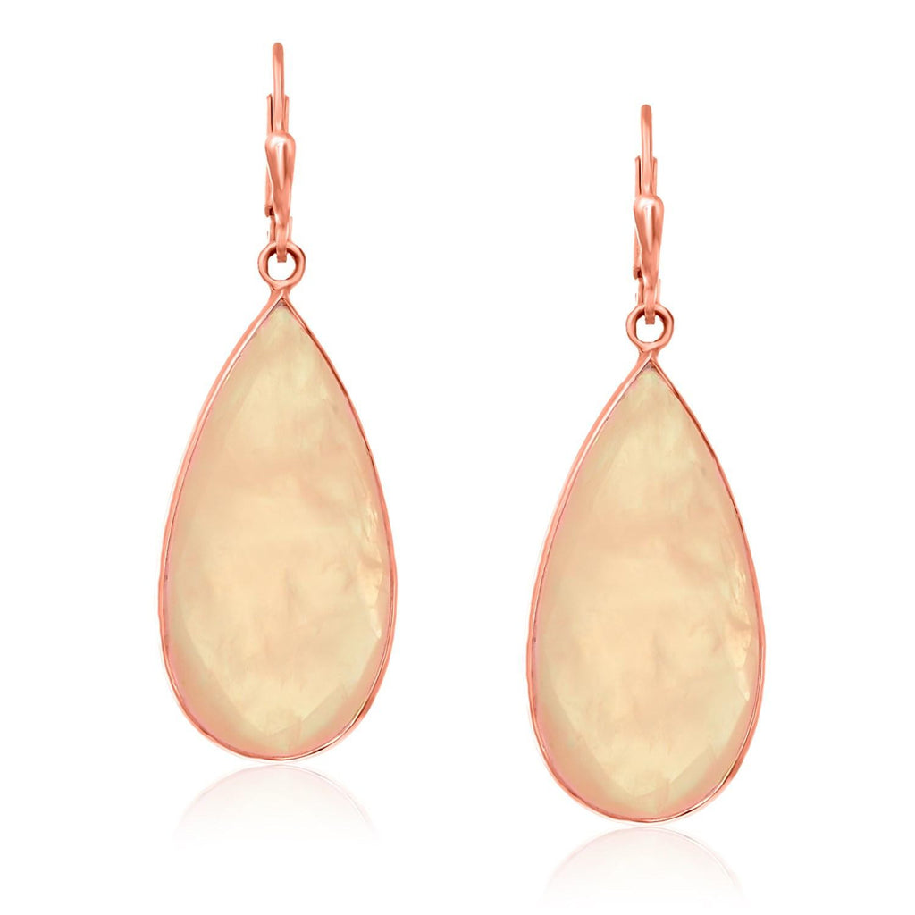 Sterling Silver Rose Gold Plated Long Teardrop Rose Quartz Earrings