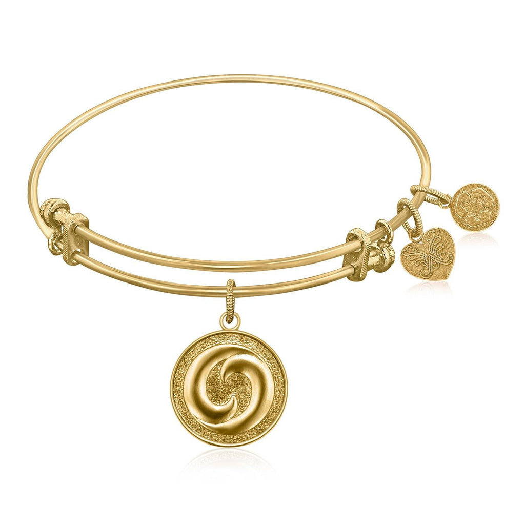 Expandable Bangle in Yellow Tone Brass with Yin And Yang Perfect Balance Symbol