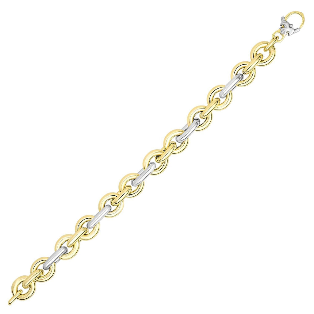 14K Two-Tone Gold Shiny Oval Shape Link Bracelet