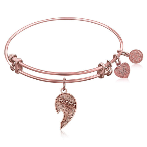 Expandable Bangle in Pink Tone Brass with Inseparable Sisters Symbol