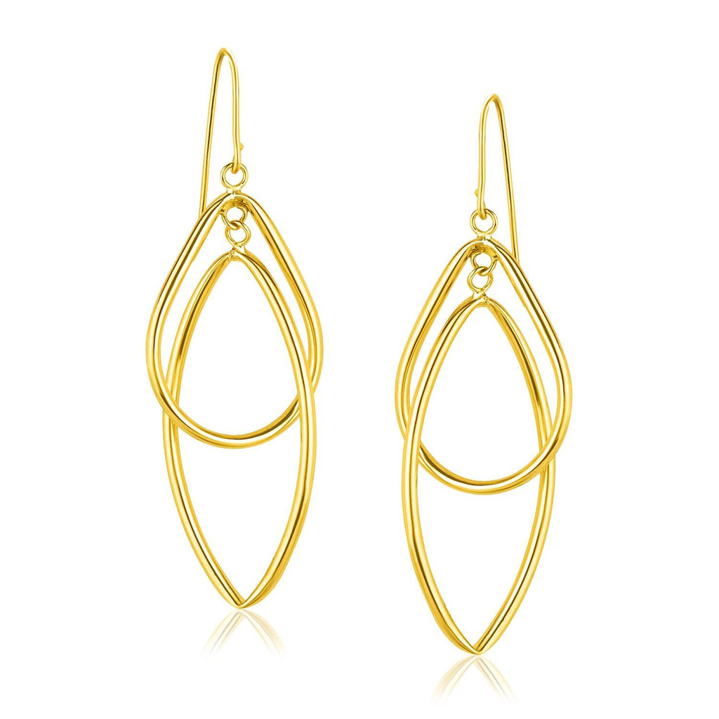 14K Yellow Gold Entwined Teardrop Double Row Earrings