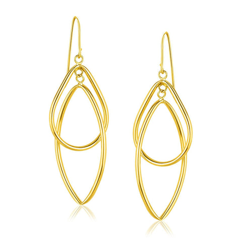 14K Yellow Gold Entwined Teardrop Double Row Earrings