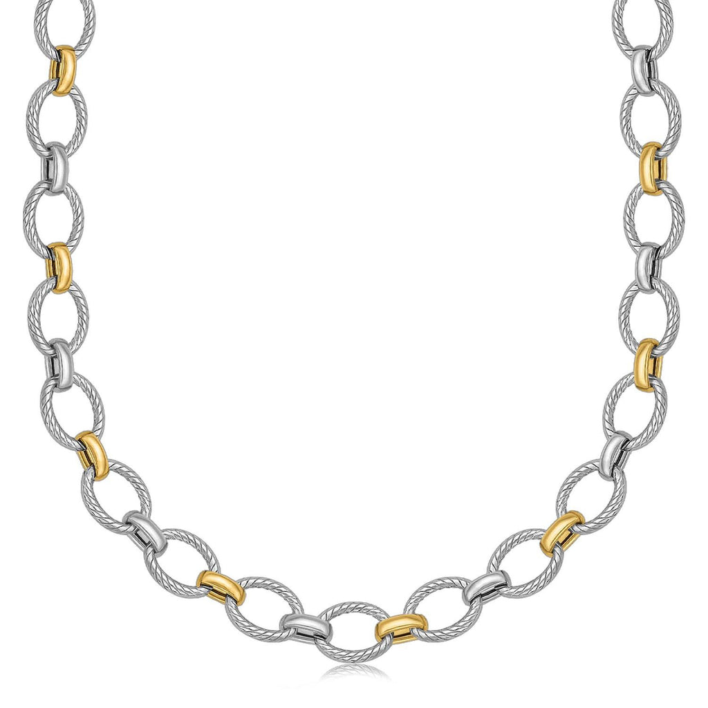 18K Yellow Gold and Sterling Silver Chain Necklace with Rhodium Plating