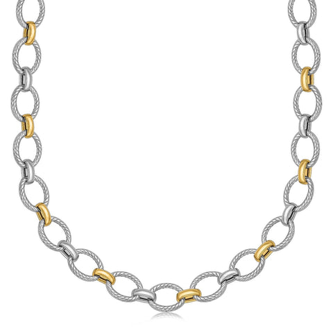 18K Yellow Gold and Sterling Silver Chain Necklace with Rhodium Plating