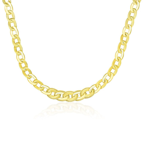 14K Yellow Gold Oval Link Necklace with Popcorn Style Trim