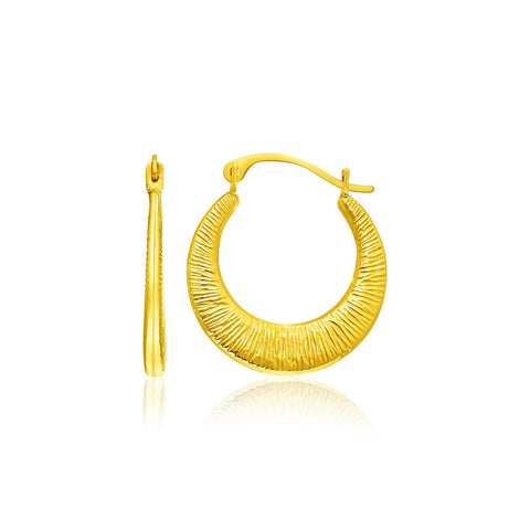 14K Yellow Gold Graduated Round Textured Hoop Earrings