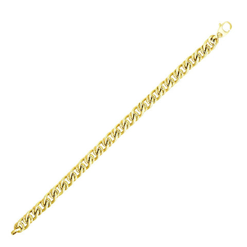 14K Yellow Gold Chain Bracelet with Oval and Textured Round Links