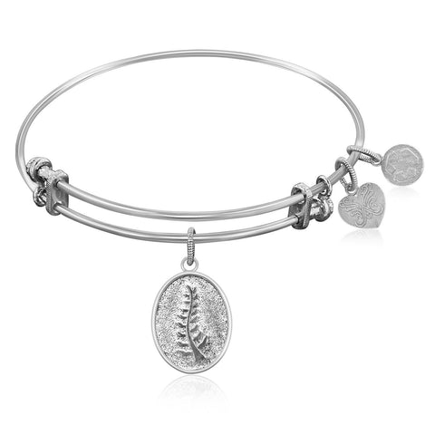 Expandable Bangle in White Tone Brass with Faith Trust Staff Of Life Symbol