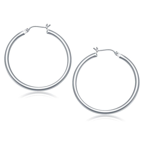 14K White Gold Polished Hoop Earrings (40 mm)