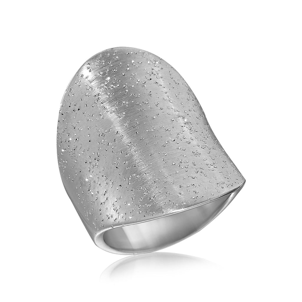 Sterling Silver Tapered Concave Rhodium Plated Ring with Stardust Texture