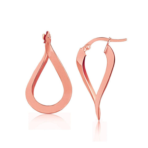 14K Rose Gold Twisted Style Freeform Hoop Earrings