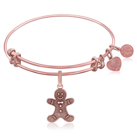 Expandable Bangle in Pink Tone Brass with Gingerbread Man Symbol