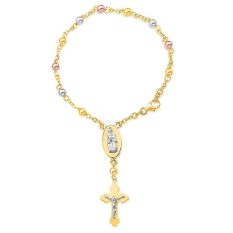 14K Tri-Color  Gold Rosary Style Bracelet