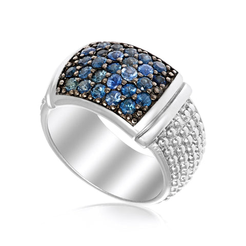 Sterling Silver Popcorn Ring with Blue Sapphire Accents