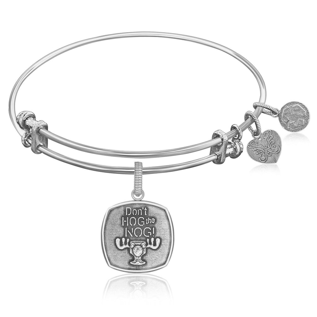 Expandable Bangle in White Tone Brass with Don't Hog The Nog Symbol