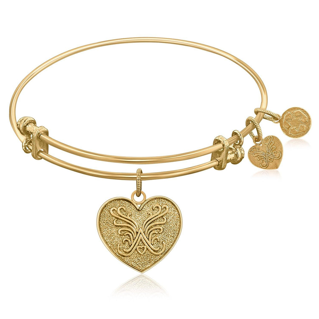 Expandable Bangle in Yellow Tone Brass with Heart Symbol