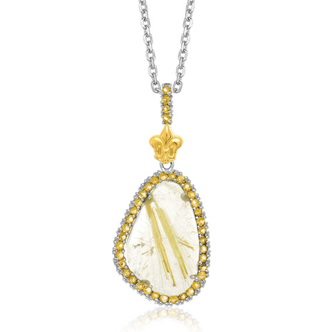 18K Yellow Gold & Sterling Silver Golden Rutilated Quartz Pendant