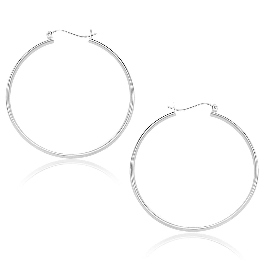 14K White Gold Polished Hoop Earrings (40mm)