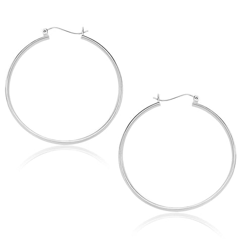 14K White Gold Polished Hoop Earrings (40mm)