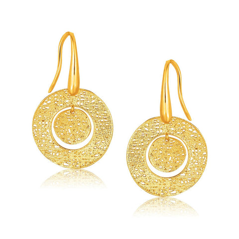 14K Yellow Gold Textured Weave Disc Earrings