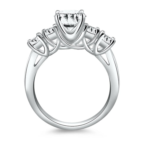 14K White Gold Five Stone Diamond Trellis Engagement Ring