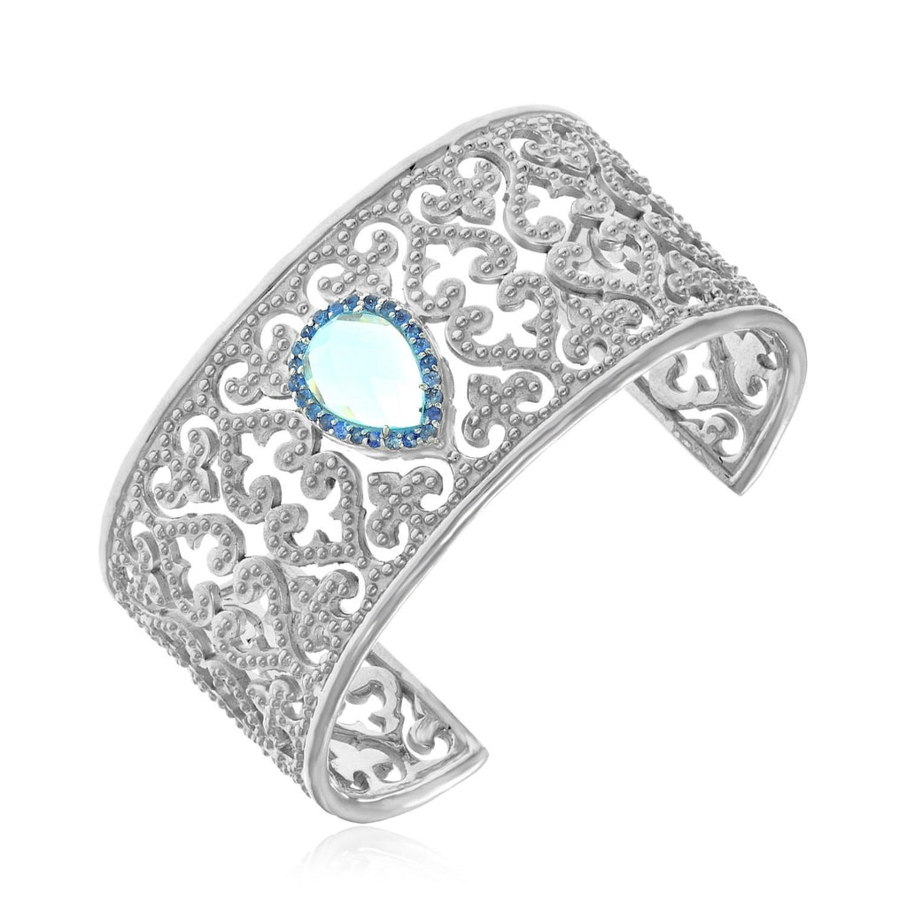 Sterling Silver Blue Topaz and Blue Sapphire Embellished Byzantine Cuff