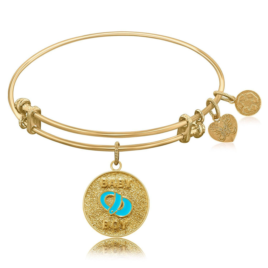 Expandable Bangle in Yellow Tone Brass with Baby Boy Symbol