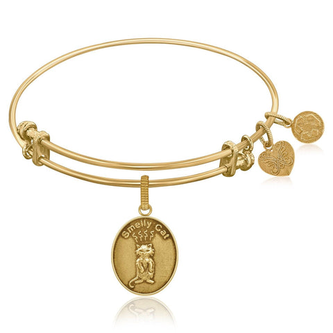 Expandable Bangle in Yellow Tone Brass with Smelly Cat Symbol