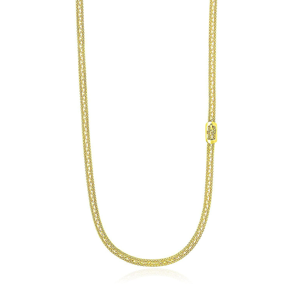 14K Yellow Gold Buckle Design Station Popcorn Chain Necklace