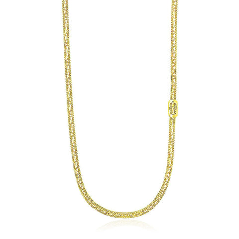 14K Yellow Gold Buckle Design Station Popcorn Chain Necklace