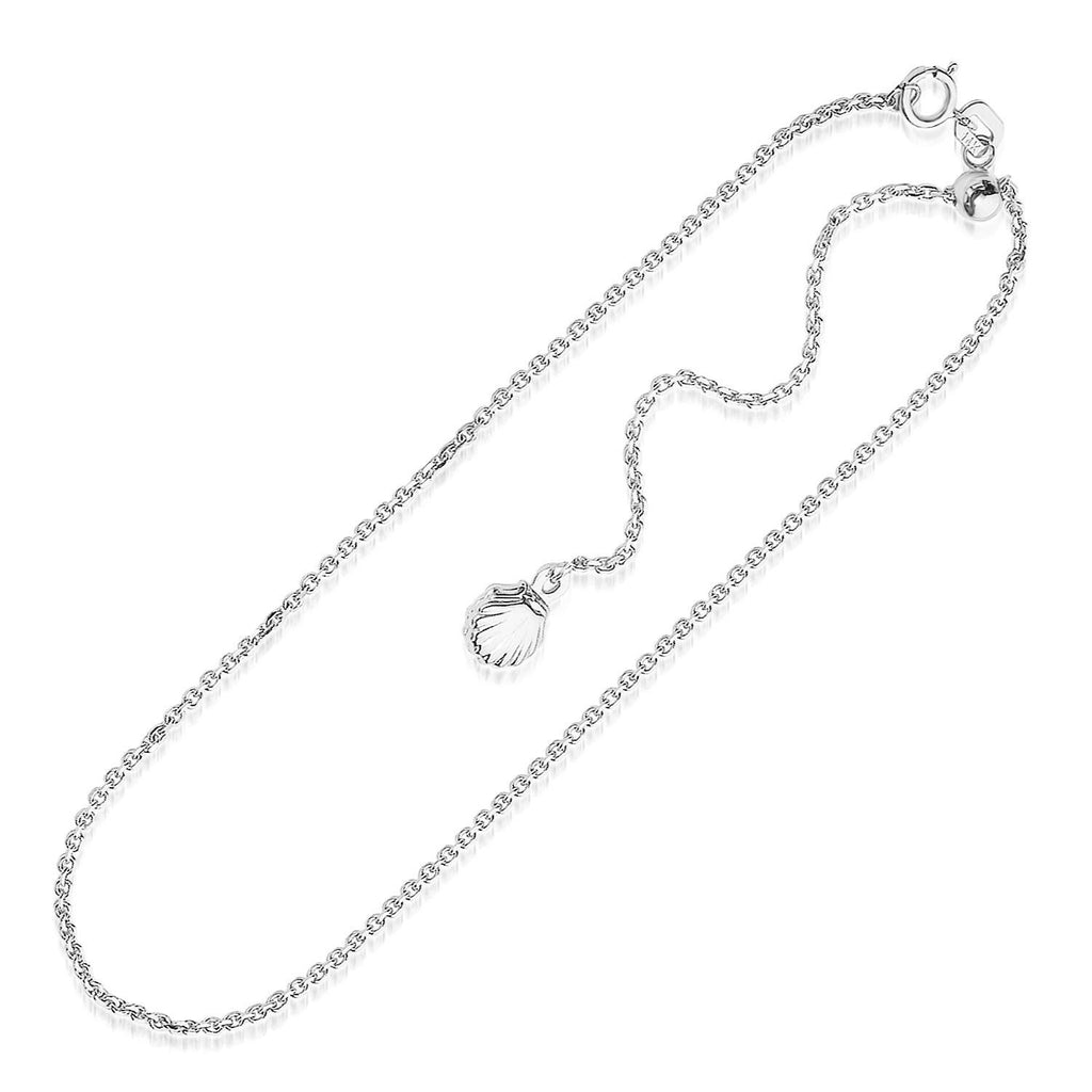 14K White Gold Shell Accent Cable Link Adjustable Anklet