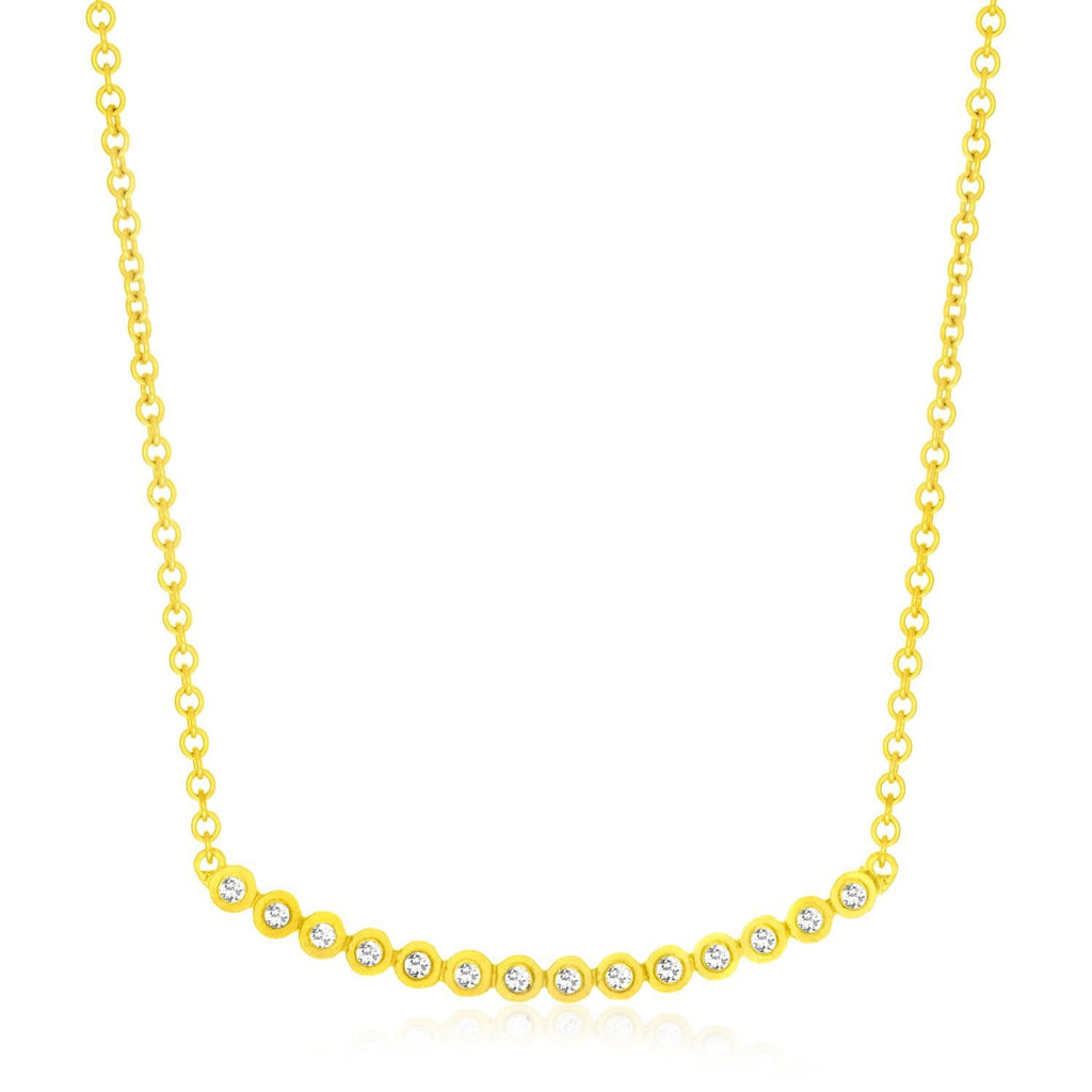 14K Yellow Gold Circle Link Curved Diamond Accented Necklace