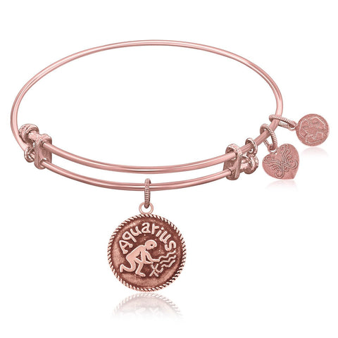 Expandable Bangle in Pink Tone Brass with Aquarius Symbol