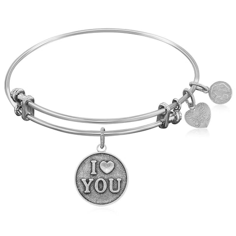 Expandable Bangle in White Tone Brass with I Love You Symbol