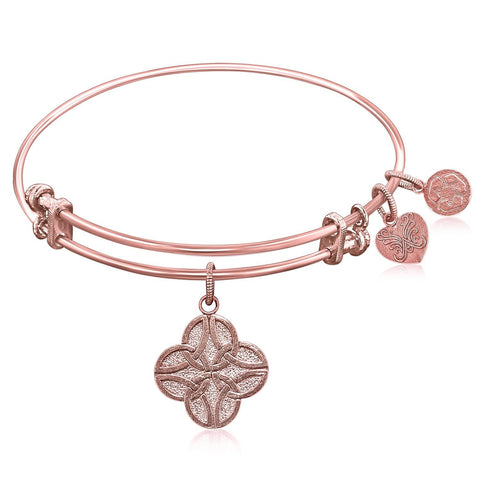 Expandable Bangle in Pink Tone Brass with Celtic Four Knot Good Fortune Symbol