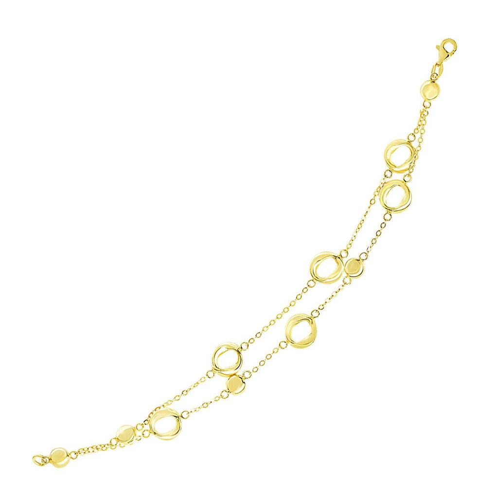 14K Yellow Gold Two-Row Chain Bracelet with Round Motif Stations