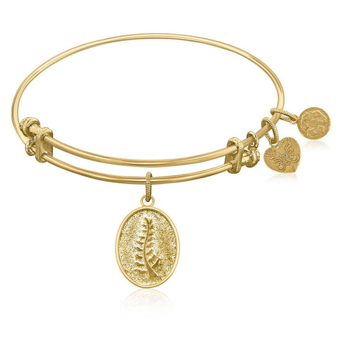 Expandable Bangle in Yellow Tone Brass with Faith Trust Staff Of Life Symbol