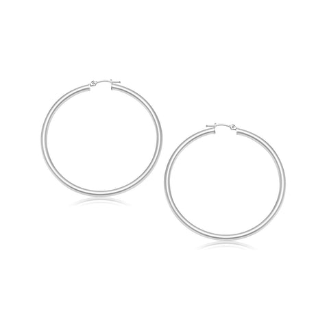 14K White Gold Polished Hoop Earrings (25 mm)