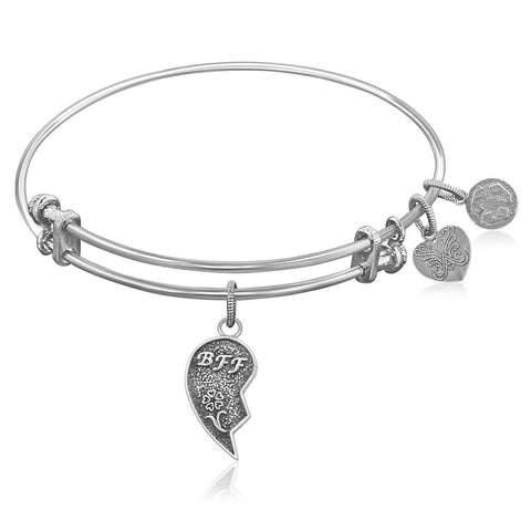 Expandable Bangle in White Tone Brass with Best Friends Forever Symbol