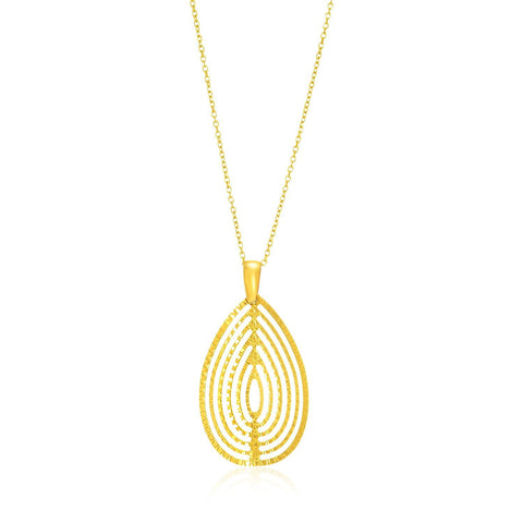 14K Yellow Gold Concentric Teardrop Textured Pendant