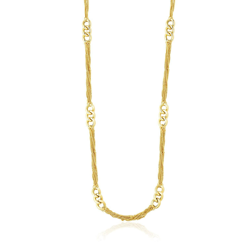 14K Yellow Gold Necklace with Cluster Curb Chains and Oversized Link Stations