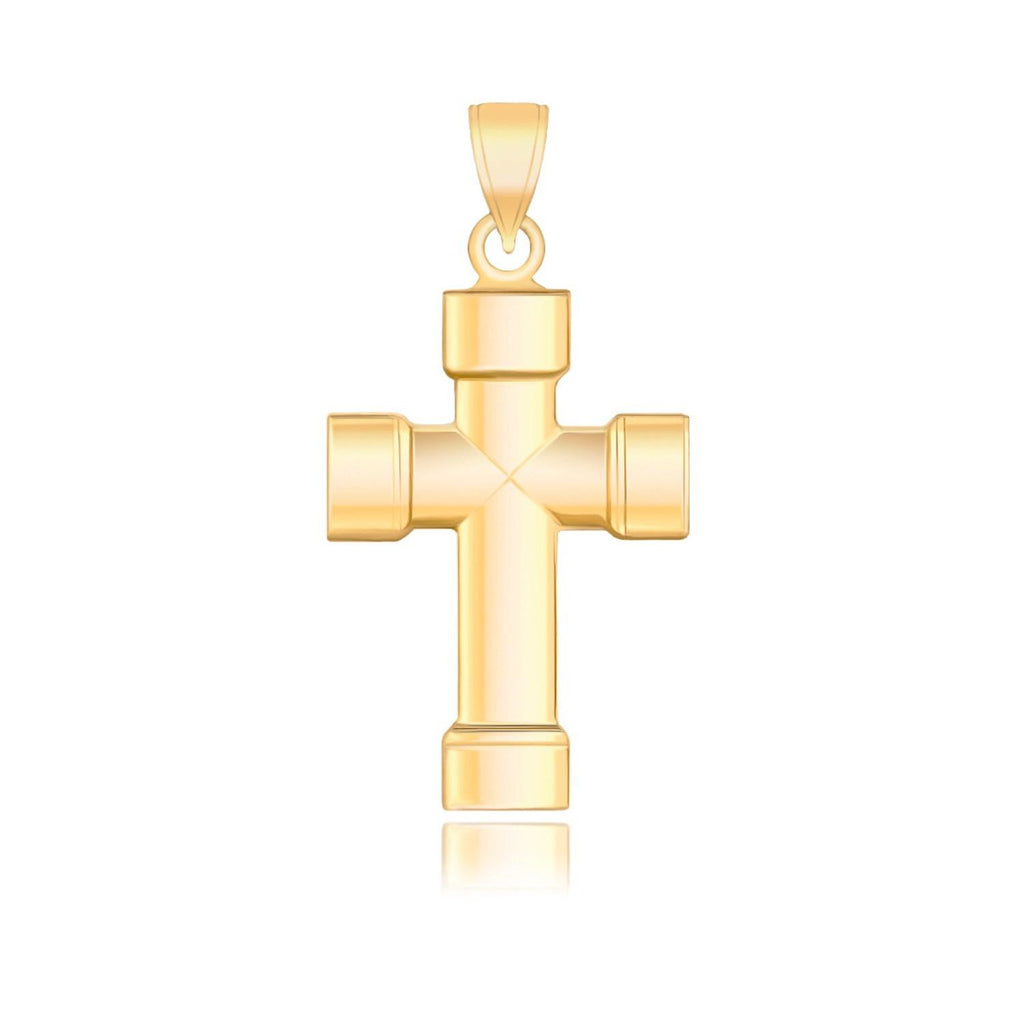 14K Yellow Gold Cross Pendant with Block Like Ends