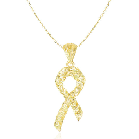 14K Yellow Gold Ribbon Pendant with Textured Rope Design