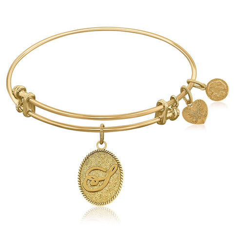 Expandable Bangle in Yellow Tone Brass with Initial S Symbol