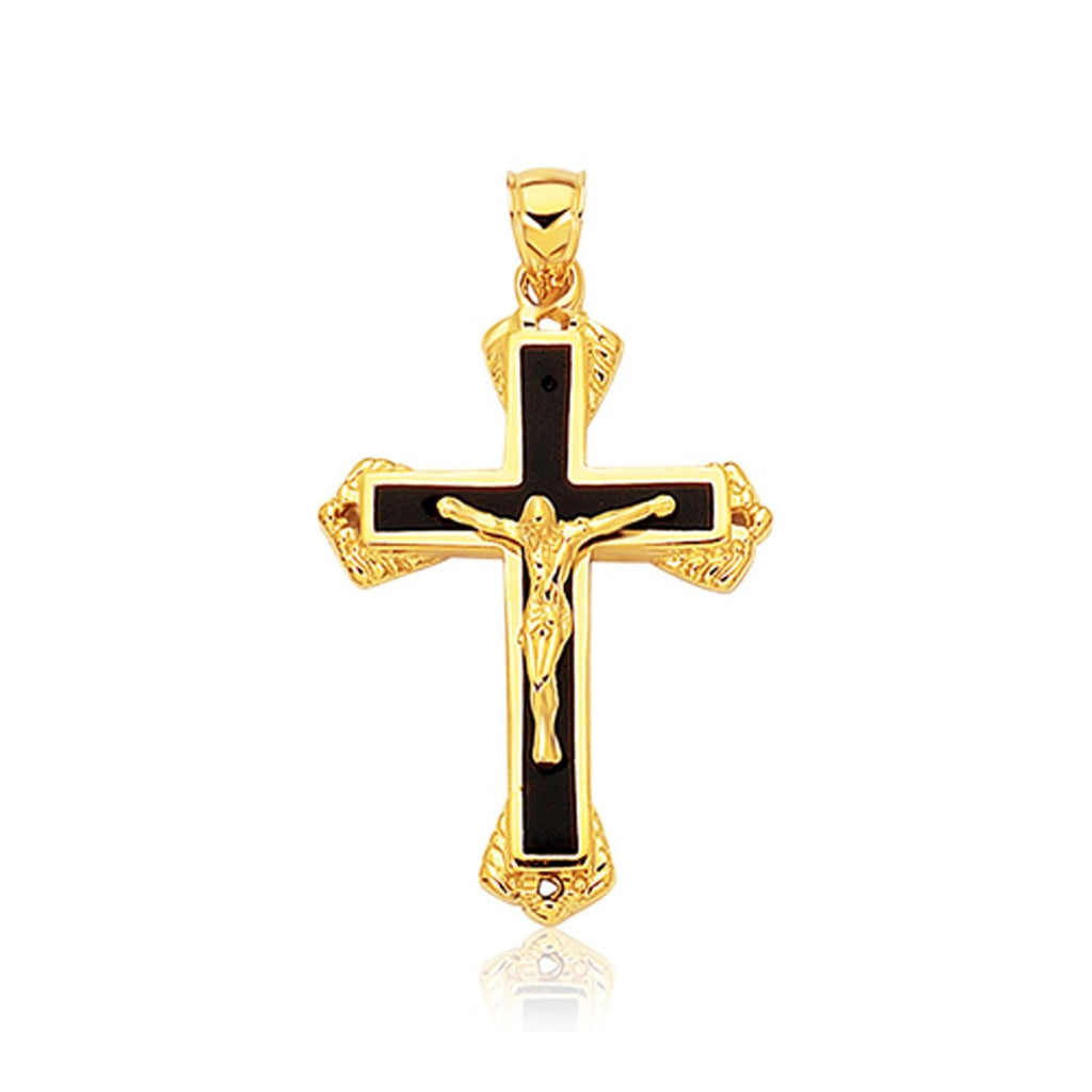 14K Yellow Gold Black Onyx Cross Pendant