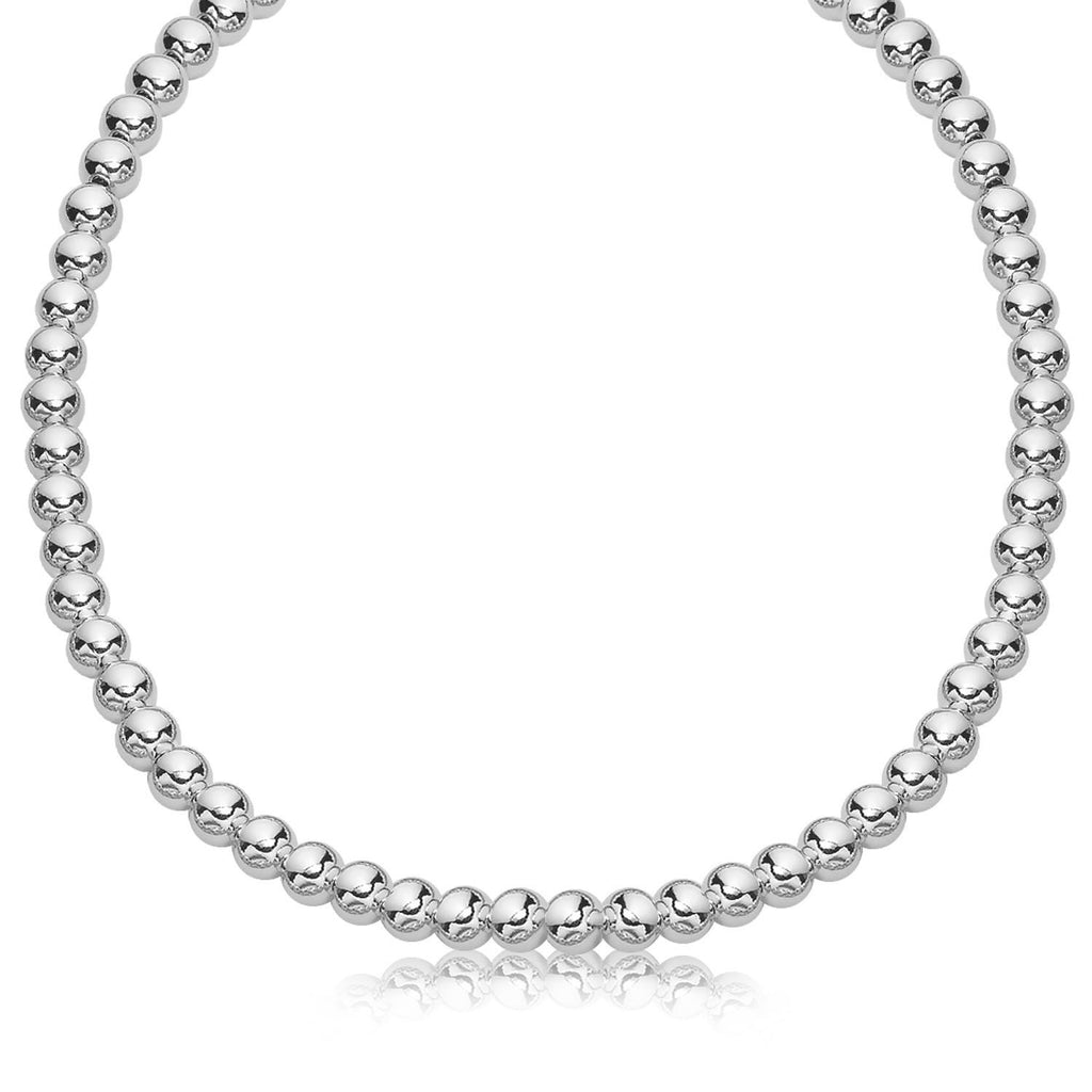 Sterling Silver Rhodium Plated Necklace with a Polished Bead Style (8mm)