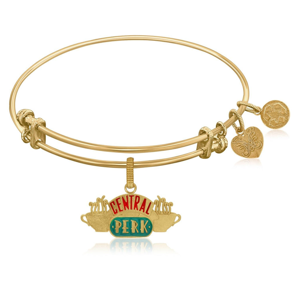 Expandable Bangle in Yellow Tone Brass with Central Perk Symbol