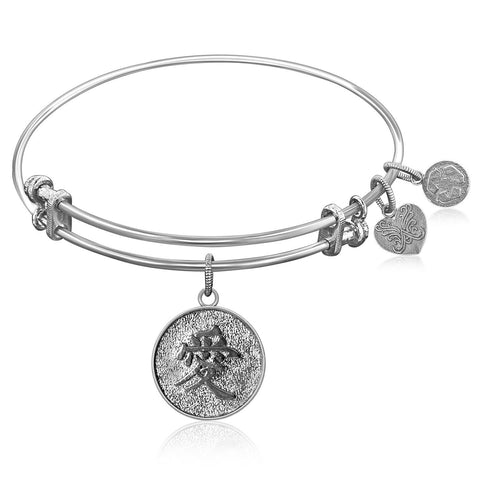 Expandable Bangle in White Tone Brass with Love Your Heart Symbol