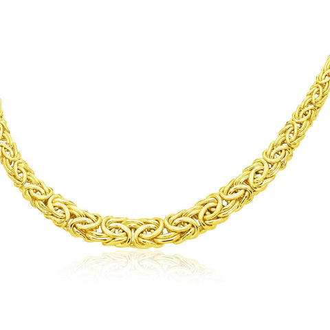 14K Yellow Gold Byzantine Chain Graduated Style Necklace