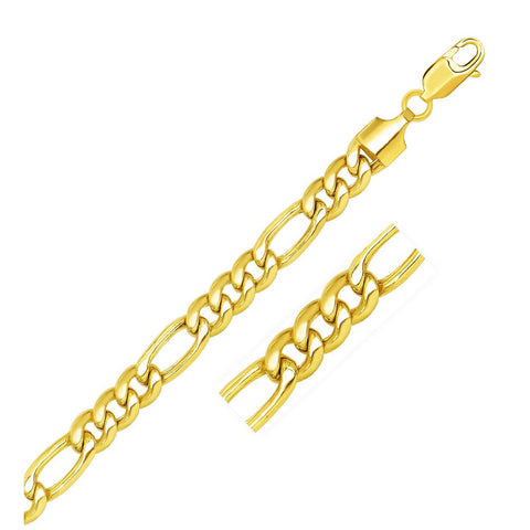 7.0mm 14K Yellow Gold Semi-Solid Figaro Bracelet